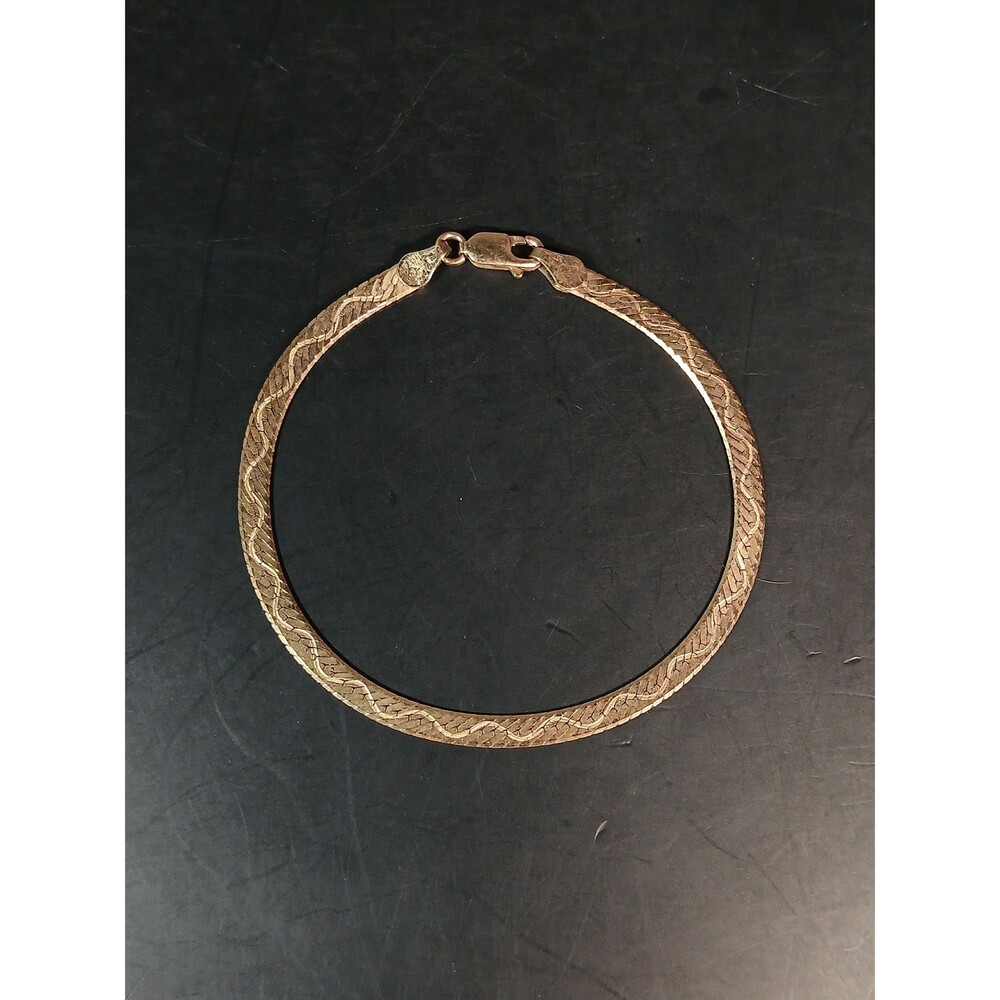 HCT Sterling Silver 925 Gold Plated Italian Herringbone Bracelet 6.75in